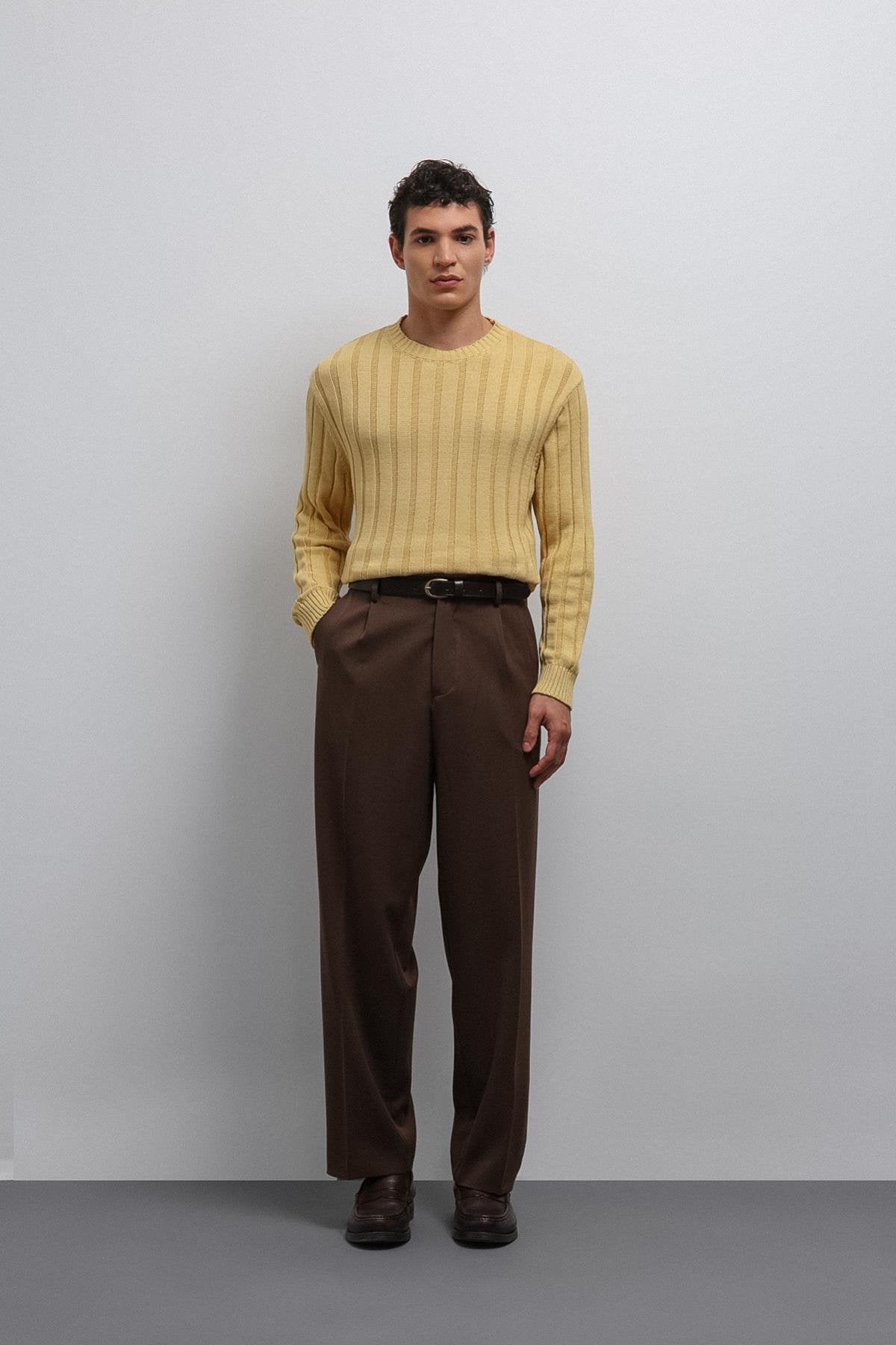 Antioch-Antioch Sarı 100% Pamuk Fitilli Erkek Kazak-Kazak-2-Milagron.com