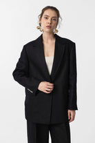 Antioch-Antioch Siyah 100% Keten Kadın Blazer Ceket-Blazer Ceket-1-Milagron.com