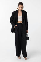 Antioch-Antioch Siyah 100% Keten Kadın Blazer Ceket-Blazer Ceket-3-Milagron.com