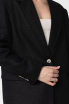 Antioch-Antioch Siyah 100% Keten Kadın Blazer Ceket-Blazer Ceket-4-Milagron.com