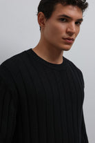 Antioch-Antioch Siyah 100% Pamuk Fitilli Erkek Kazak-Kazak-4-Milagron.com