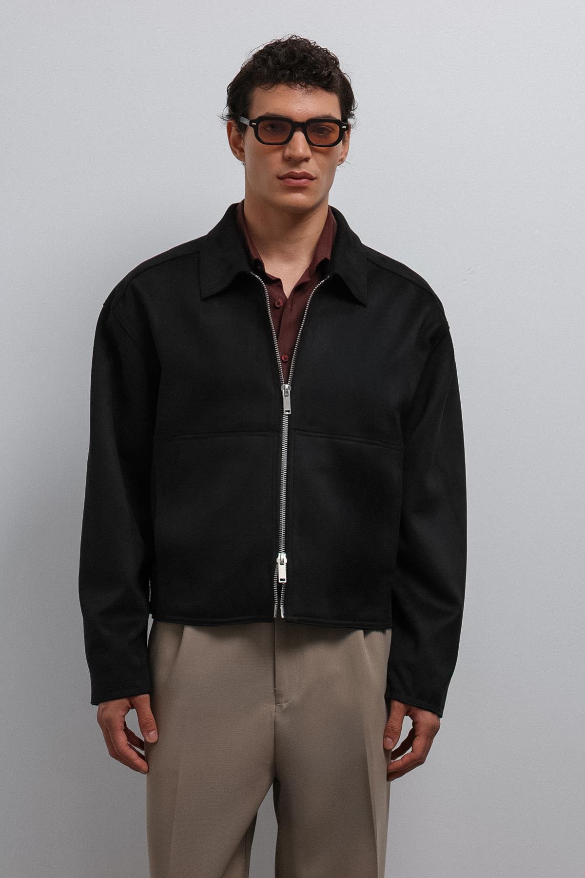 Antioch-Antioch Siyah Fermuarlı Suni Süet Erkek Mont-Mont-1-Milagron.com