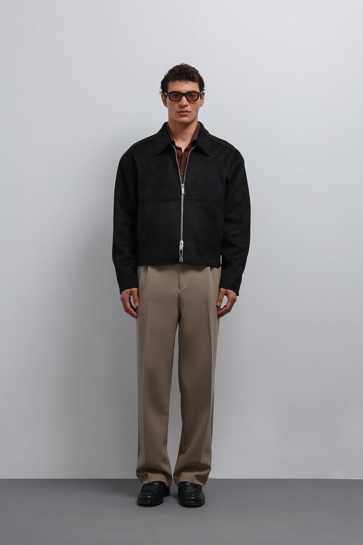 Antioch-Antioch Siyah Fermuarlı Suni Süet Erkek Mont-Mont-2-Milagron.com