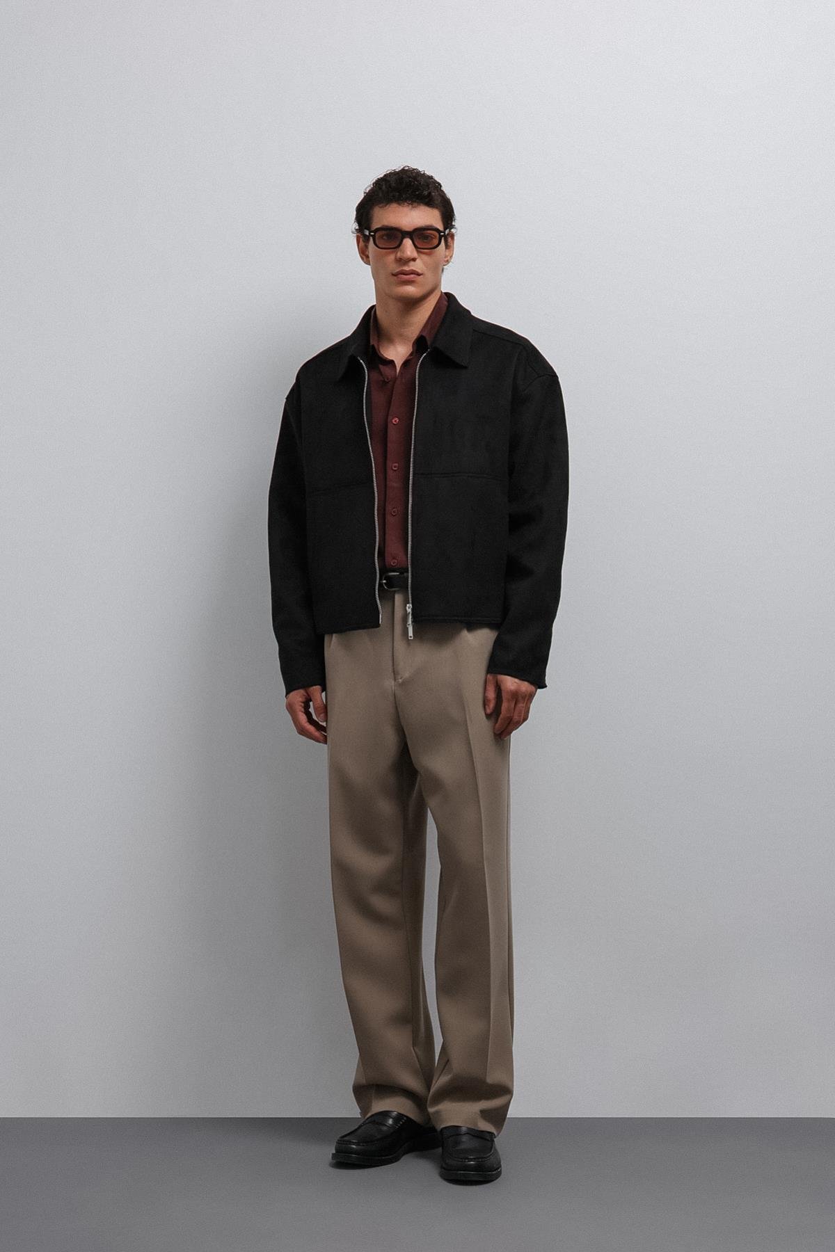 Antioch-Antioch Siyah Fermuarlı Suni Süet Erkek Mont-Mont-4-Milagron.com