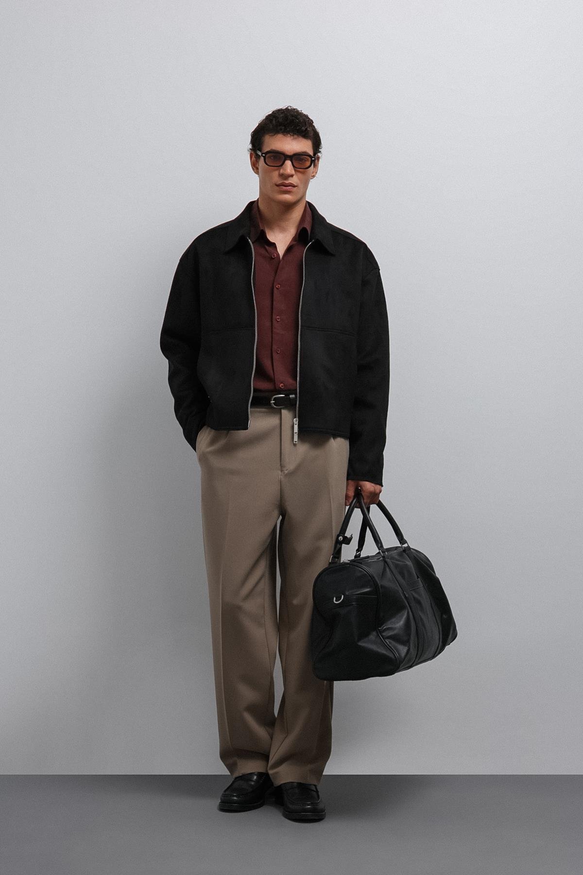 Antioch-Antioch Siyah Fermuarlı Suni Süet Erkek Mont-Mont-5-Milagron.com