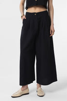 Antioch-Antioch Siyah Keten Karışımlı Kadın Culotte Pantolon-Kumaş Pantolon-1-Milagron.com