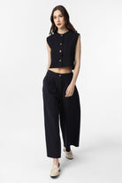 Antioch-Antioch Siyah Keten Karışımlı Kadın Culotte Pantolon-Kumaş Pantolon-2-Milagron.com