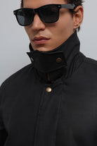 Antioch-Antioch Siyah Kontrast Yaka Teknik Erkek Trençkot-Trençkot-6-Milagron.com