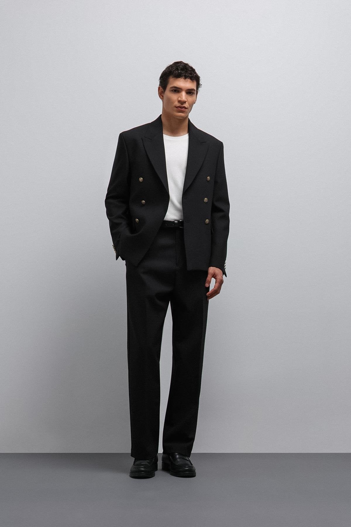 Antioch-Antioch Siyah Kruvaze Erkek Blazer Ceket-Blazer Ceket-4-Milagron.com