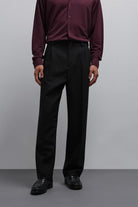 Antioch-Antioch Siyah Relax Fit Baggy Pilili Erkek Pantolon-Kumaş Pantolon-1-Milagron.com