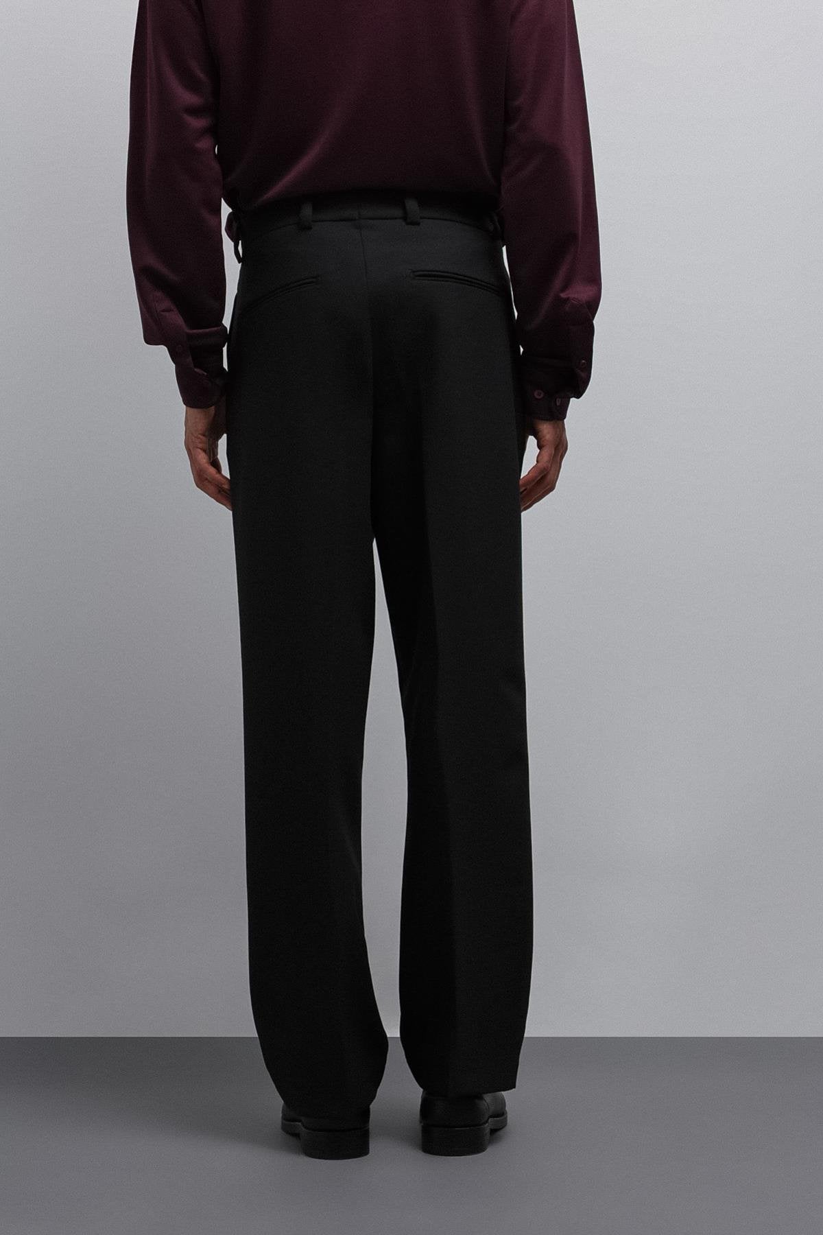 Antioch-Antioch Siyah Relax Fit Baggy Pilili Erkek Pantolon-Kumaş Pantolon-4-Milagron.com