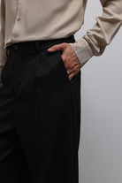 Antioch-Antioch Siyah Relax Fit Pilili Erkek Pantolon-Kumaş Pantolon-5-Milagron.com