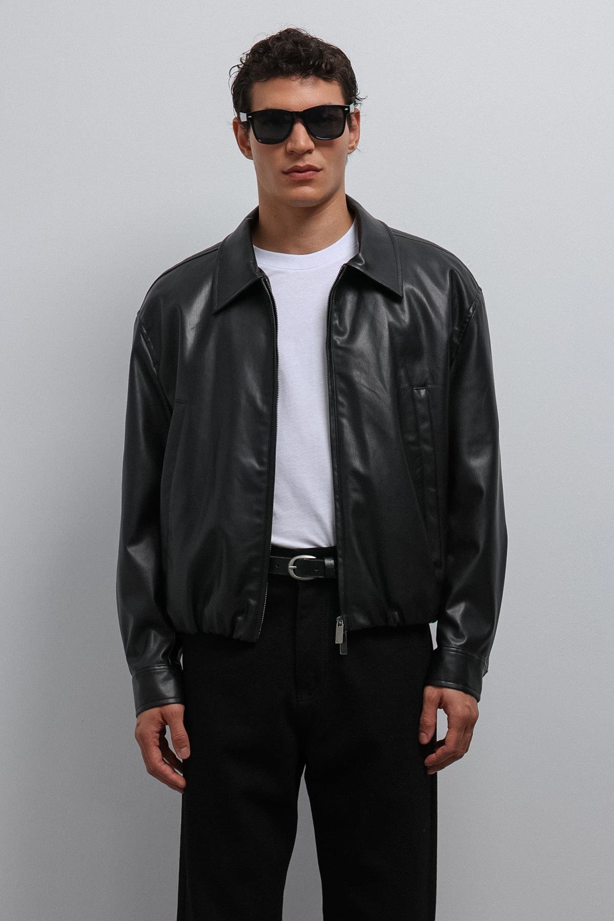Antioch-Antioch Siyah Suni Deri Bomber Erkek Mont-Mont-1-Milagron.com
