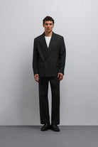 Antioch-Antioch Siyah çizgili Kruvaze Erkek Blazer Ceket-Blazer Ceket-3-Milagron.com