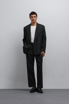 Antioch-Antioch Siyah çizgili Kruvaze Erkek Blazer Ceket-Blazer Ceket-5-Milagron.com