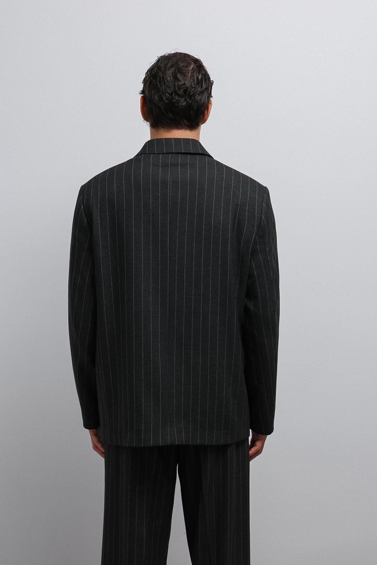 Antioch-Antioch Siyah çizgili Kruvaze Erkek Blazer Ceket-Blazer Ceket-7-Milagron.com