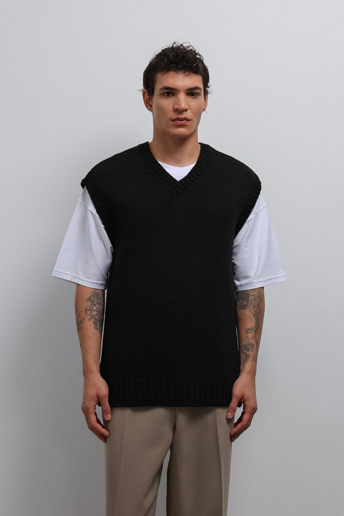 Antioch-Antioch Siyah örgü Erkek Triko Yelek-Yelek-4-Milagron.com