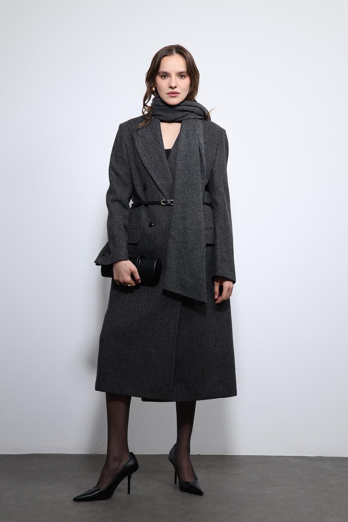 Antioch-Antrasit Balıksırtı Desenli Kemerli Kaban-Kaban-6-Milagron.com