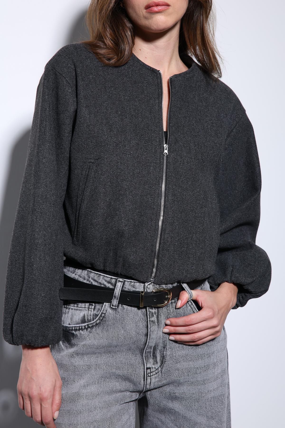 Antioch-Antrasit Bel Lastikli Crop Kadın Mont-Mont-4-Milagron.com