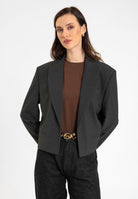 Antioch-Antrasit Kadın İnce Çizgili Crop Blazer Ceket-Ceket-1-Milagron.com