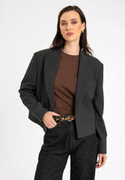 Antioch-Antrasit Kadın İnce Çizgili Crop Blazer Ceket-Ceket-2-Milagron.com