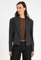 Antioch-Antrasit Kadın İnce Çizgili Crop Blazer Ceket-Ceket-4-Milagron.com