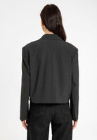 Antioch-Antrasit Kadın İnce Çizgili Crop Blazer Ceket-Ceket-6-Milagron.com