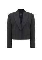 Antioch-Antrasit Kadın İnce Çizgili Crop Blazer Ceket-Ceket-7-Milagron.com