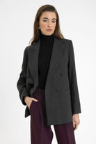 Antioch-Antrasit Kadın Yün Karışımlı Balıksırtı Desenli Blazer Ceket-Ceket-2-Milagron.com