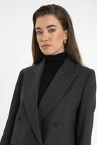 Antioch-Antrasit Kadın Yün Karışımlı Balıksırtı Desenli Blazer Ceket-Ceket-4-Milagron.com