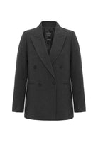 Antioch-Antrasit Kadın Yün Karışımlı Balıksırtı Desenli Blazer Ceket-Ceket-6-Milagron.com