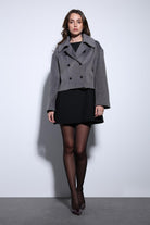 Antioch-Antioch Antrasit Kruvaze Kadın Kısa Kaban-Kaban-3-Milagron.com