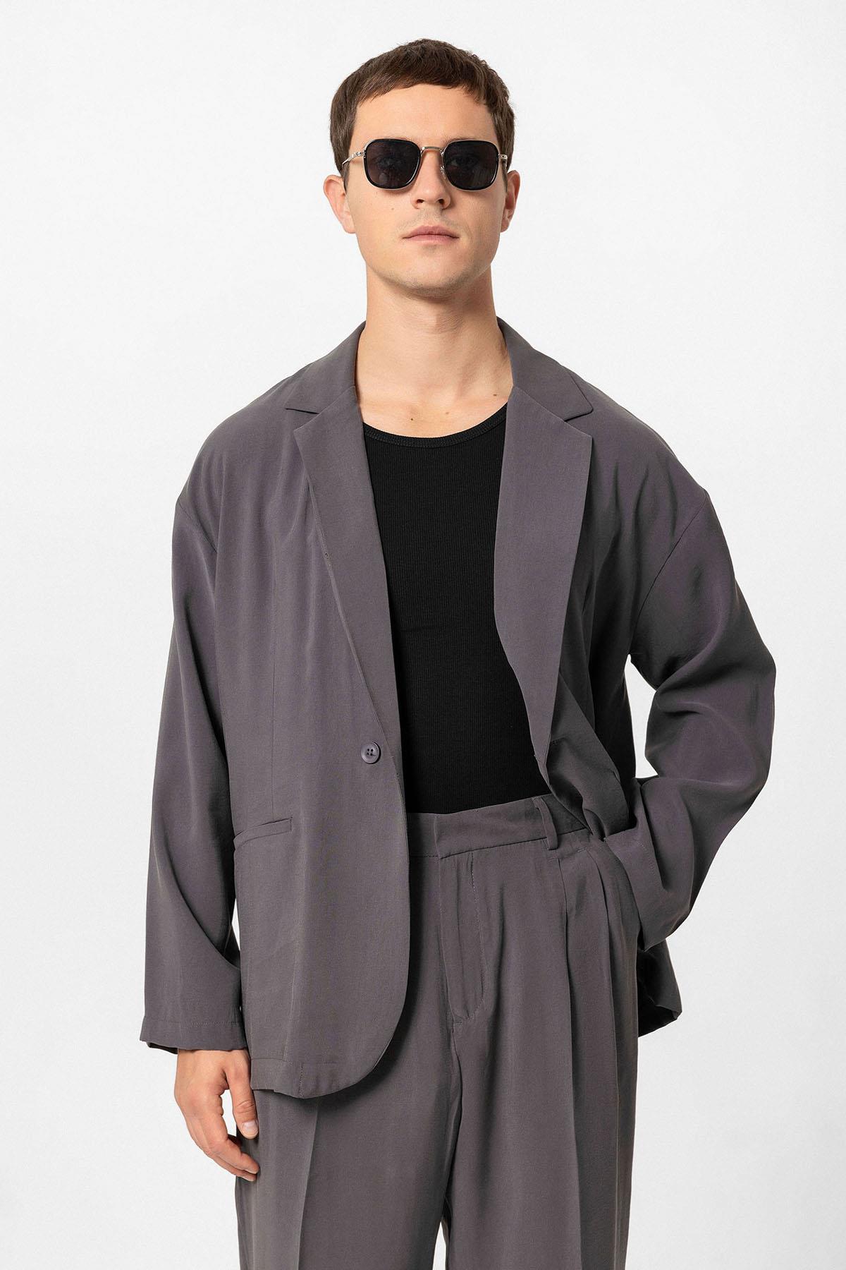 Antioch-Antrasit Oversize Astarsız Erkek Blazer Ceket-Blazer Ceket-1-Milagron.com