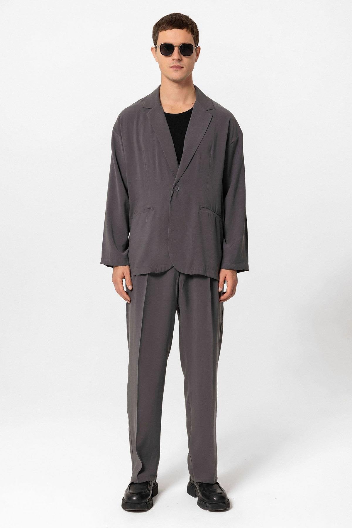 Antioch-Antrasit Oversize Astarsız Erkek Blazer Ceket-Blazer Ceket-3-Milagron.com
