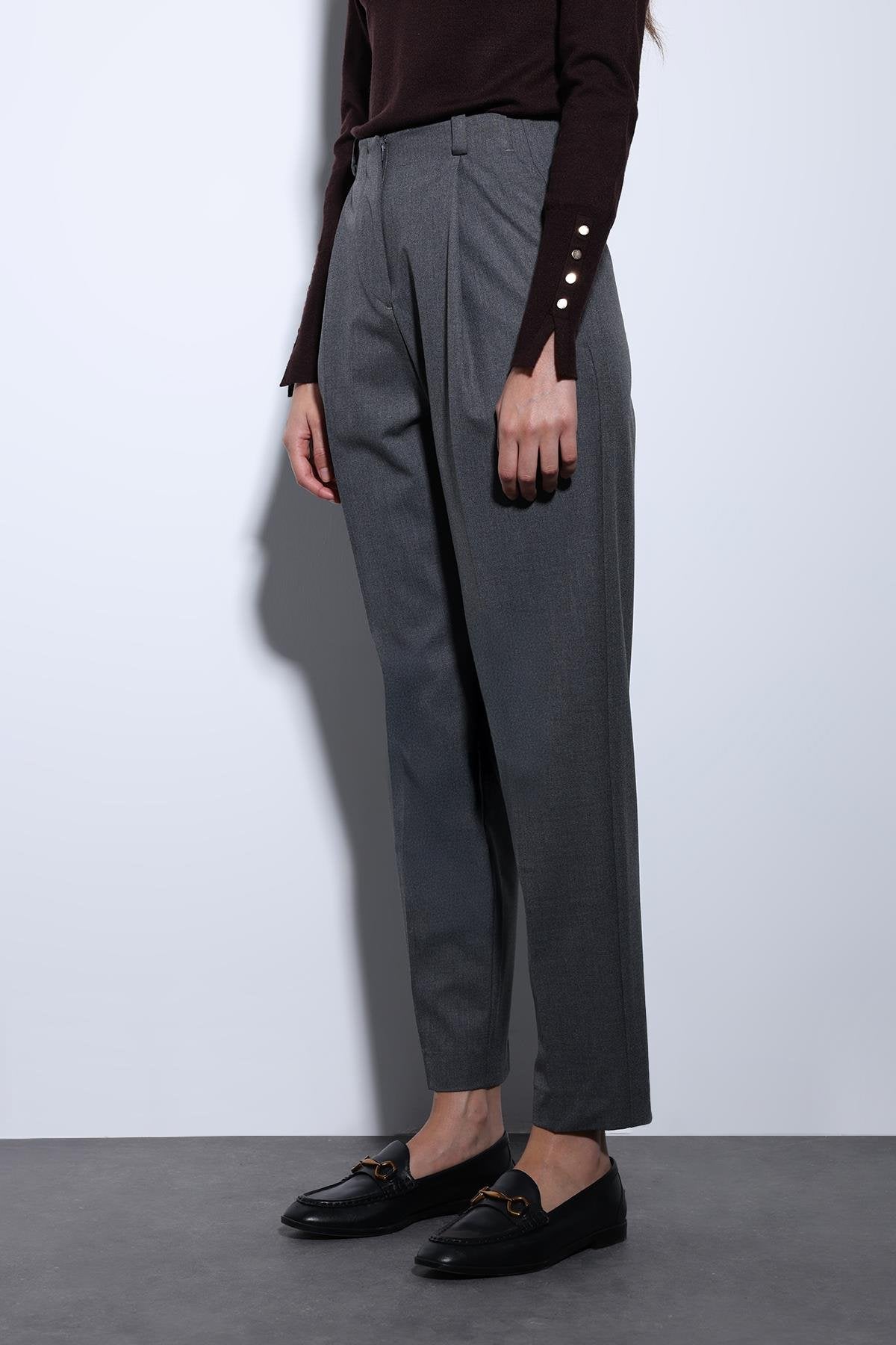 Antioch-Antrasit Pensli Kadın Pantolon-Kumaş Pantolon-3-Milagron.com