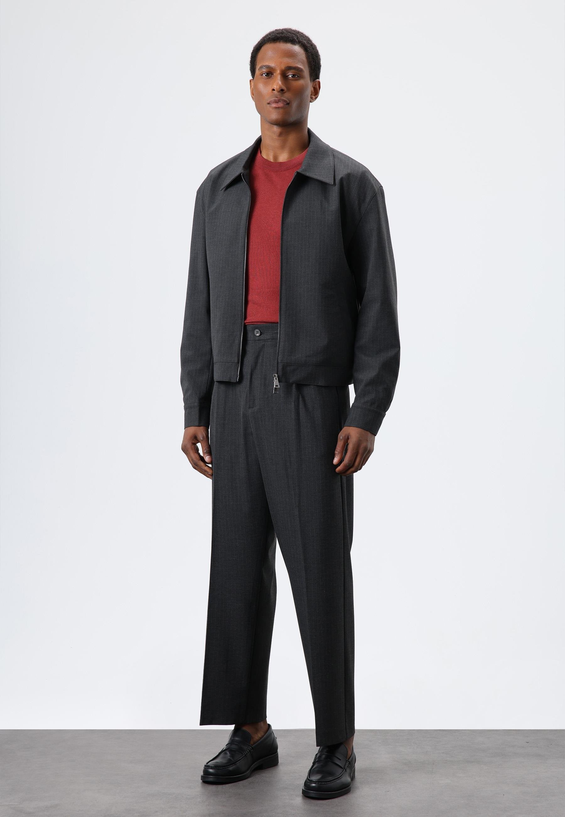 Antioch-Antrasit Relax Fit çizgili Erkek Pantolon-Kumaş Pantolon-3-Milagron.com