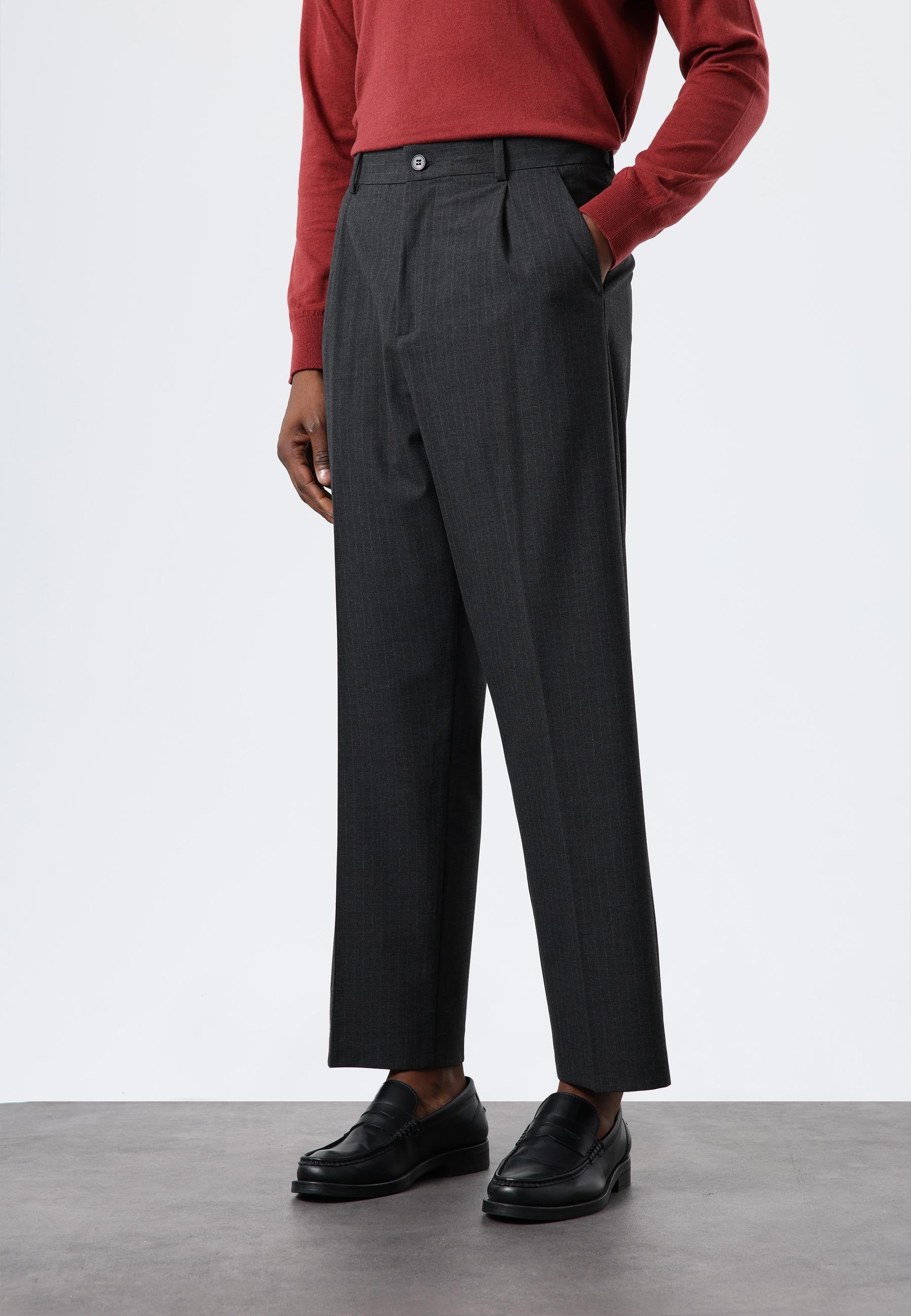 Antioch-Antrasit Relax Fit çizgili Erkek Pantolon-Kumaş Pantolon-4-Milagron.com