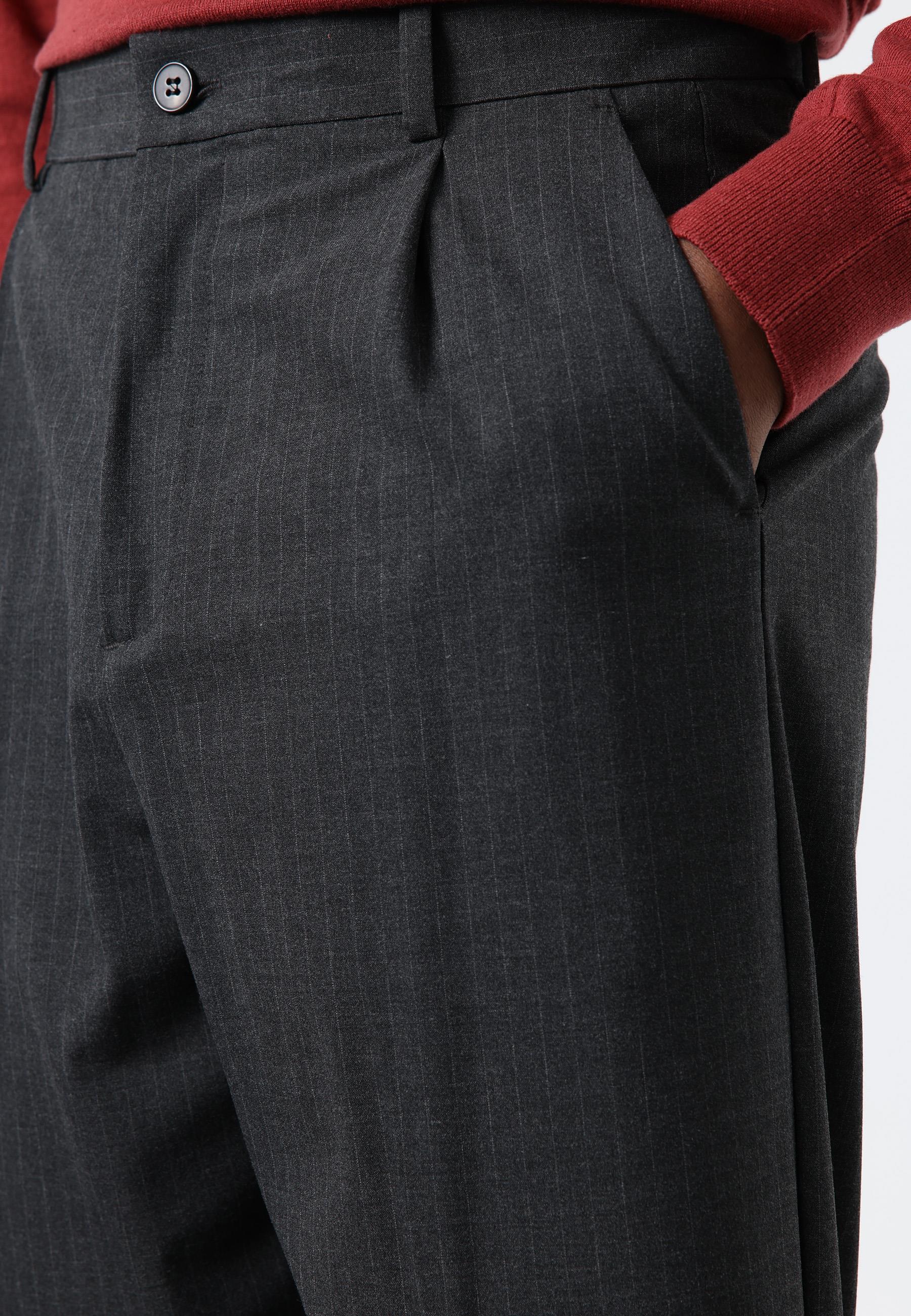 Antioch-Antrasit Relax Fit çizgili Erkek Pantolon-Kumaş Pantolon-5-Milagron.com