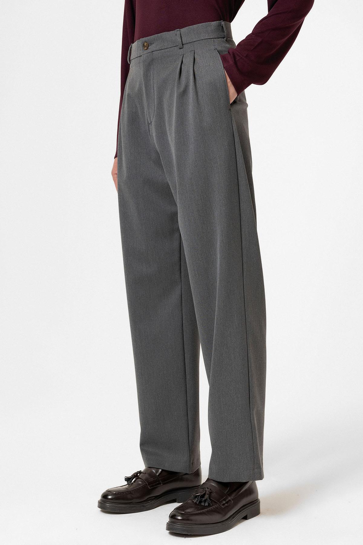 Antioch-Antrasit Yüksek Bel Pileli Rahat Kalıp Erkek Pantolon-Kumaş Pantolon-3-Milagron.com