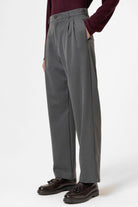 Antioch-Antrasit Yüksek Bel Pileli Rahat Kalıp Erkek Pantolon-Kumaş Pantolon-3-Milagron.com