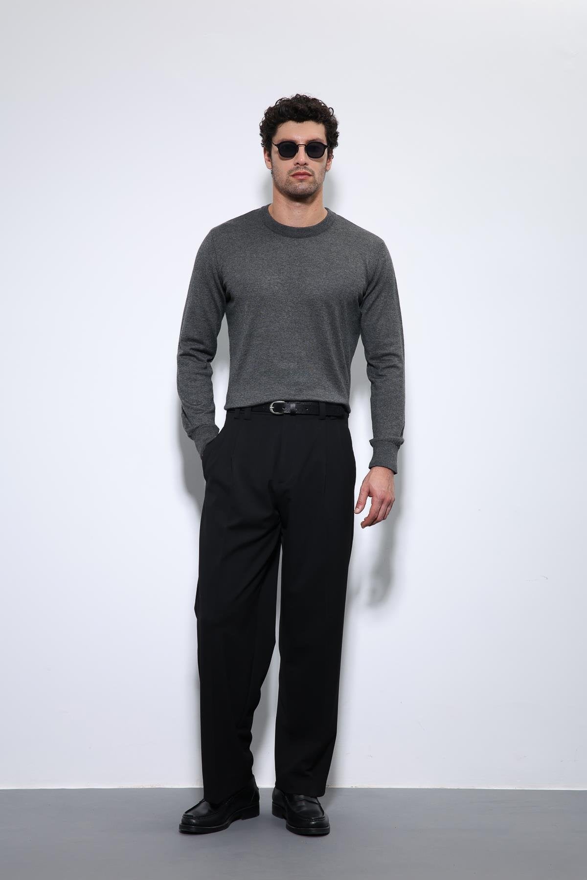 Antioch-Antrasit Yumuşak Dokulu Basic Erkek Kazak-Kazak-1-Milagron.com