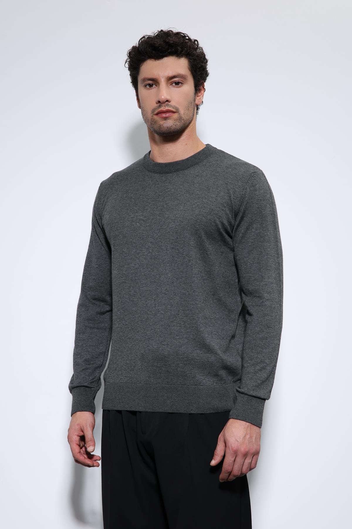 Antioch-Antrasit Yumuşak Dokulu Basic Erkek Kazak-Kazak-3-Milagron.com