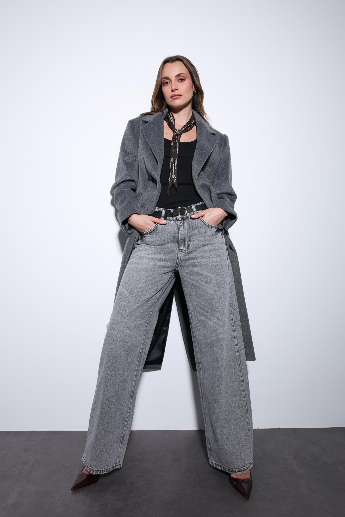 Antioch-Antrasit Yün Karışımlı Kruvaze Kadın Kaban-Kaban-1-Milagron.com