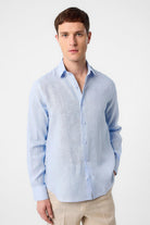 Antioch-Bebe Mavi 100% Keten Comfort Fit Erkek Gömlek-Gömlek-1-Milagron.com