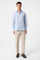 Antioch-Bebe Mavi 100% Keten Comfort Fit Erkek Gömlek-Gömlek-2-Milagron.com