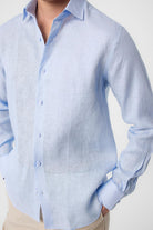 Antioch-Bebe Mavi 100% Keten Comfort Fit Erkek Gömlek-Gömlek-3-Milagron.com