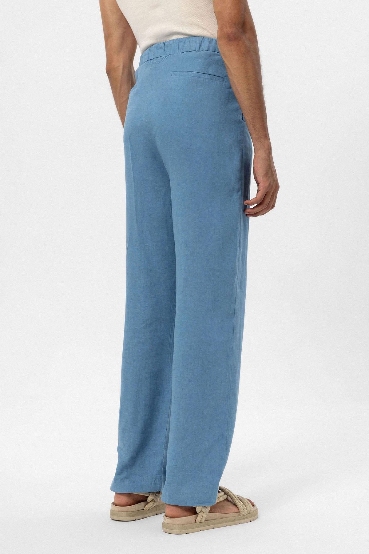 Antioch-Bebe Mavi Bel Bağlamalı Keten Karışımlı Baggy Erkek Pantolon-Pantolon-5-Milagron.com