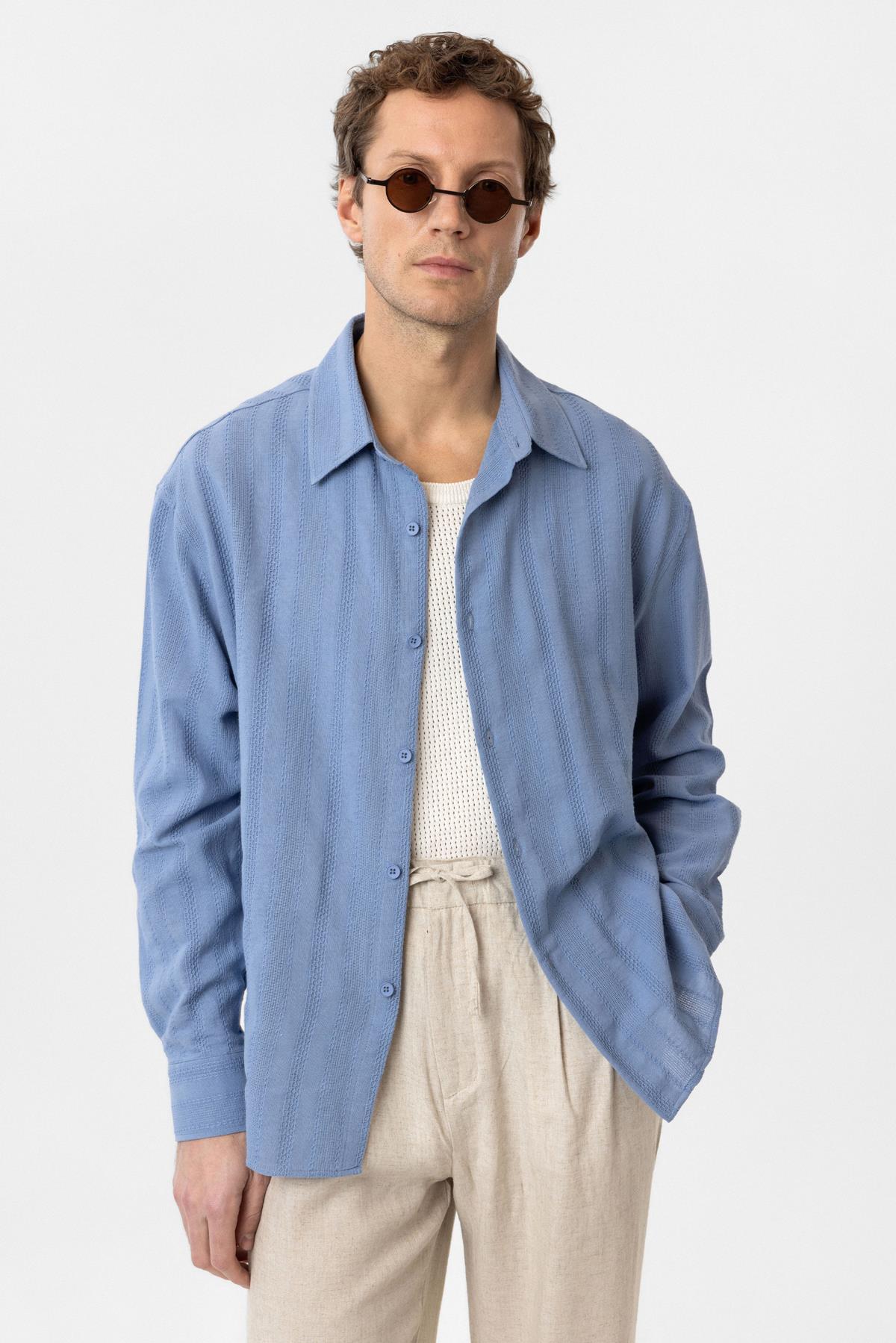 Antioch-Bebe Mavi Dokulu Jakarlı Pamuklu Erkek Gömlek-Gömlek-2-Milagron.com