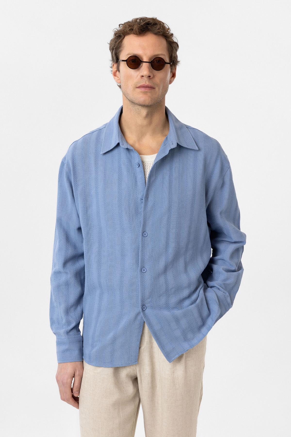 Antioch-Bebe Mavi Dokulu Jakarlı Pamuklu Erkek Gömlek-Gömlek-6-Milagron.com