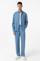 Antioch-Bebe Mavi Keten Karışımlı Relax Fit Erkek Gömlek-Gömlek-3-Milagron.com